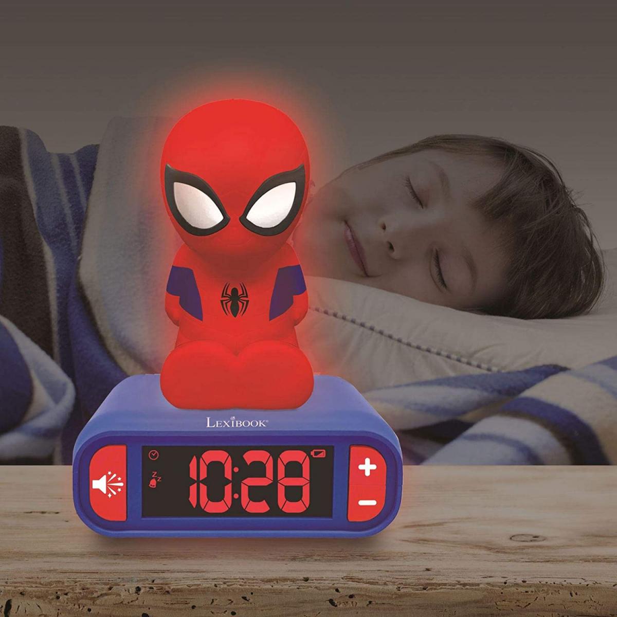 réveil avec veilleuse Enfant et effets sonores spider man bleu rouge