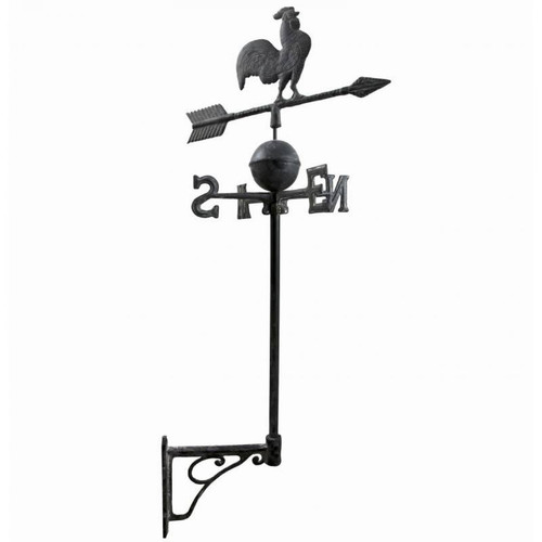 L'Héritier Du Temps - Girouette Murale avec 4 Points Cardinaux Motif Coq sur une Flèche en Fonte Patinée Grise 41x41x97cm - L'Héritier Du Temps