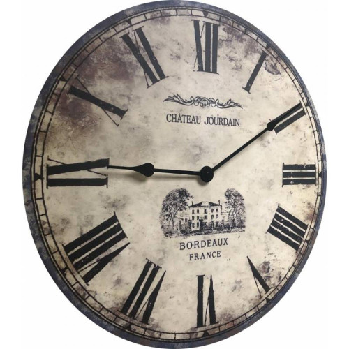 L'Héritier Du Temps - Horloge Murale Pendule Ronde de Cuisine ou Salon en Bois et Papier Château Jourdain 4x58x58cm - L'Héritier Du Temps