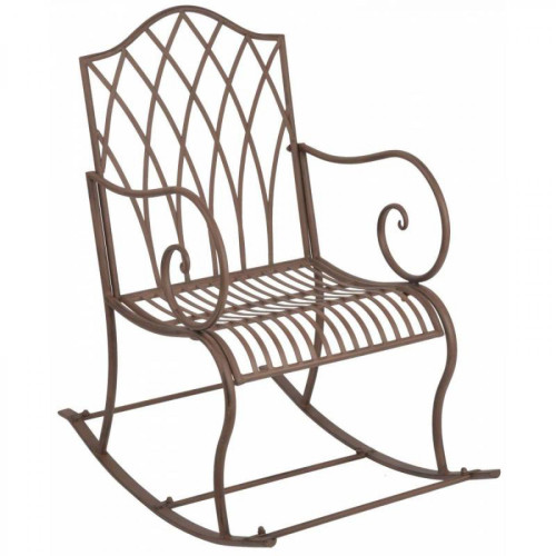 Balancelle de jardin L'Héritier Du Temps Rocking Chair Chaise Fauteuil de Jardin a Bascule Intérieur Extérieur en Fer Patiné Marron 56x83x97cm
