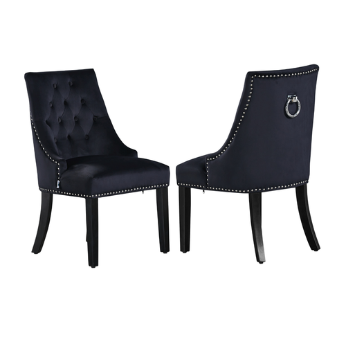 Life Interiors - Ensemble de 2 chaises de salle à manger capitonnées en velours Windsor noir - Chaises Lot de 2