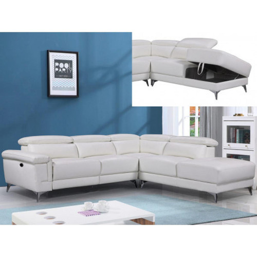 Vente-Unique - Canapé d'angle relax électrique en cuir PASCALINE - Ivoire - Angle droit - Canapés Fixe