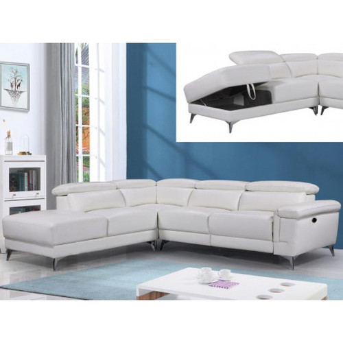 Vente-Unique - Canapé d'angle relax électrique en cuir PASCALINE - Ivoire - Angle gauche - Canapés Fixe
