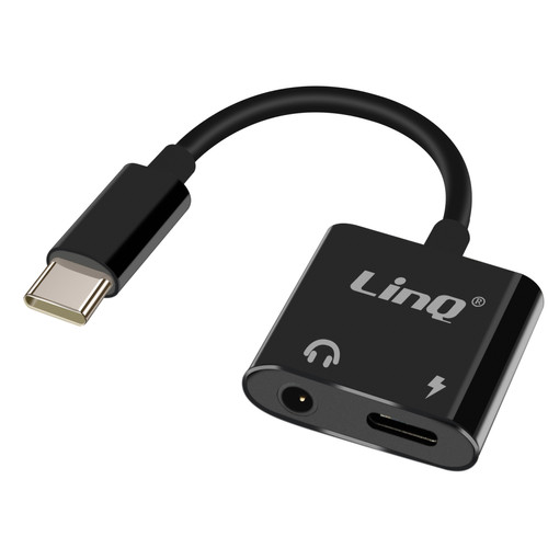 Linq - LinQ Adaptateur USB-C vers Prise Audio Jack 3.5mm et Recharge USB-C Femelle Noir Linq  - Câble antenne