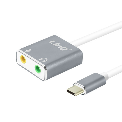 Linq - Adaptateur USB-C vers Double Jack 3.5mm femelle Audio et Micro LinQ - Gris - Linq