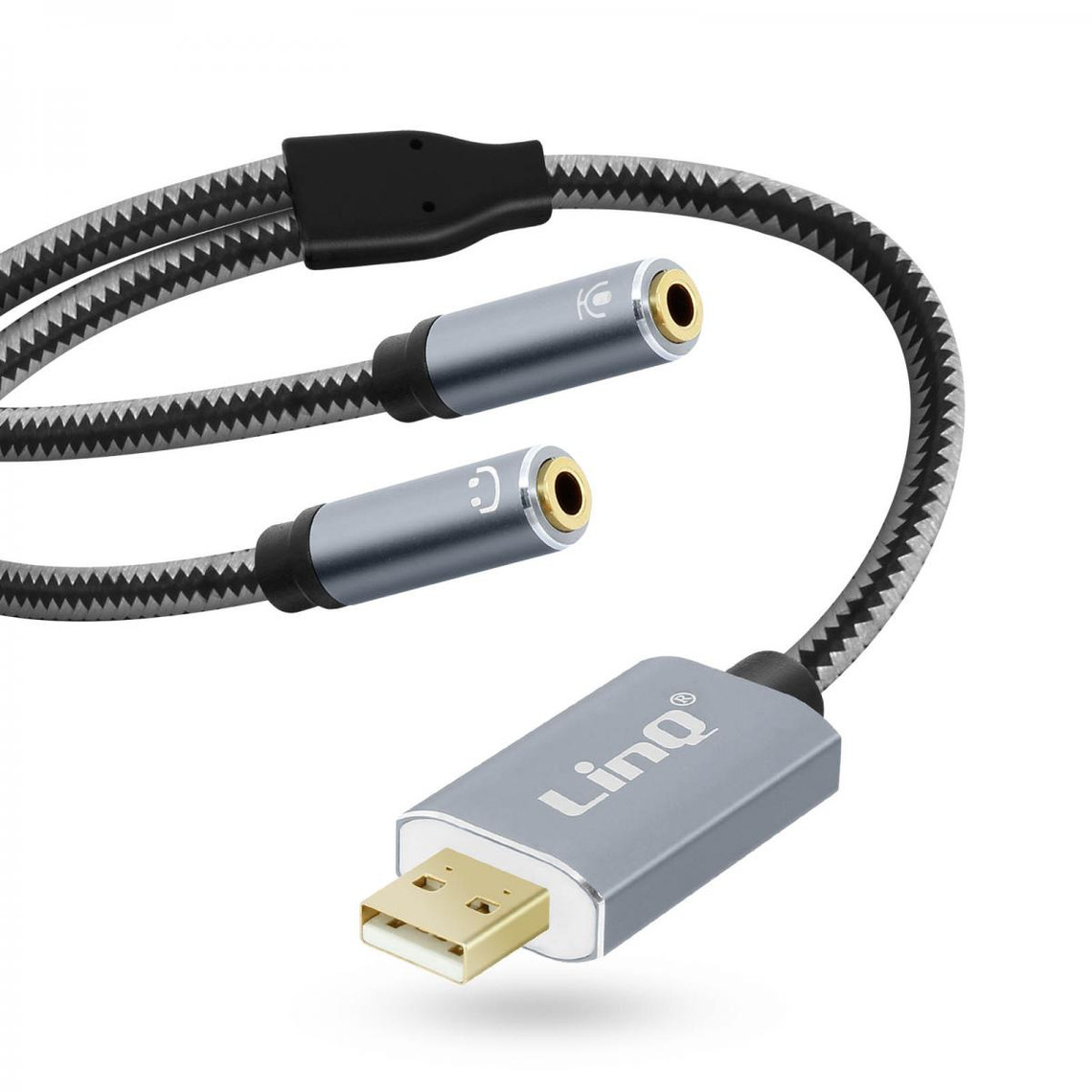 Gris Adaptateur Splitter USB vers 2 Jack 3.5mm Audio et Micro U3532 LinQ 