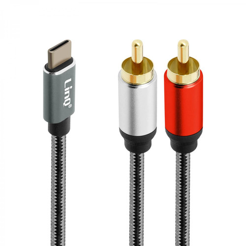 Linq - Câble Audio USB-C vers 2x RCA Mâles Son de Qualité Nylon Tressé 1.5m LinQ Gris Linq  - Convertisseur Audio et Vidéo