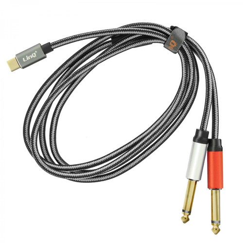 Linq - Câble Splitter USB-C vers 2x Jack 6.35mm Mâle Nylon Tressé 1.5m LinQ Gris - Linq