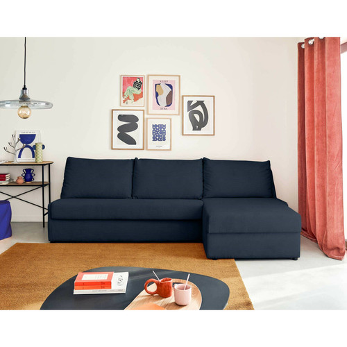 Lisa Design - Palmira - canapé d'angle droit - 4 places - convertible couchage quotidien - matelas 14 cm - en velours côtelé Lisa Design - Canapés Bleu