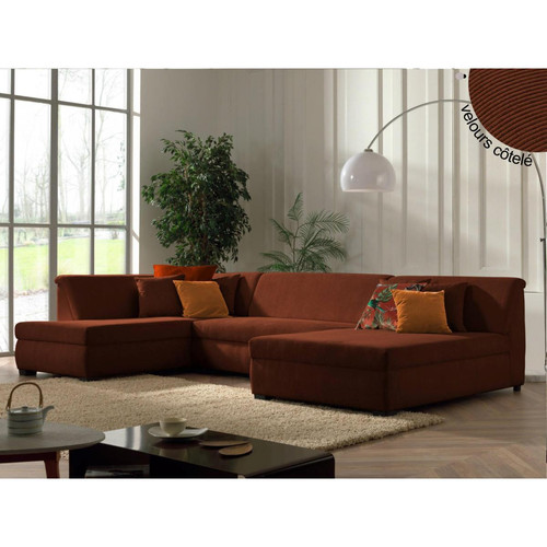 Lisa Design - Canapé panoramique 7 places MALCOM - Angle gauche - Velours côtelé Rouille - Maison Orange