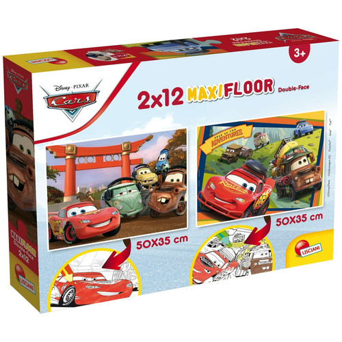 Puzzles Enfants Lisciani Lisciani - Disney Puzzle Cars - 2 Maxi Puzzles de 12 Pièces - Double Face - Verso A Colorier - Jeu Educatif - A partir de 3 ans
