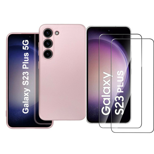 Little Boutik - Coque Metal couleur Rose + 2 Verres Trempes Pour Samsung Galaxy S23 Plus 5G Little Boutik© Little Boutik  - Accessoires et consommables