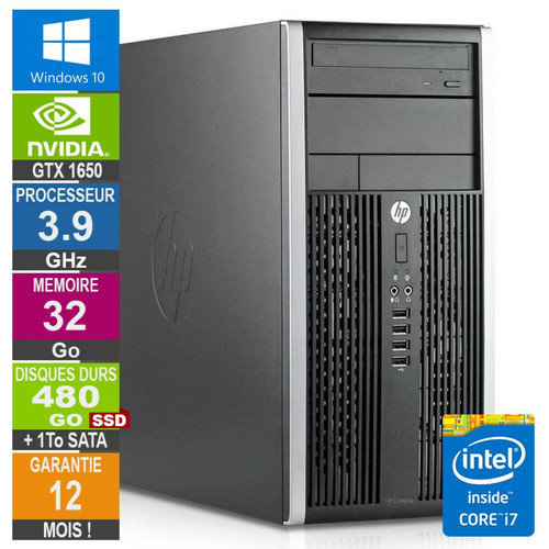 Hp - PC Gamer LPG-6300T Core i7-3770 3.90GHz 32Go/480Go SSD + 1To/GTX 1650 4Go Hp  - PC Fixe Intel core i7