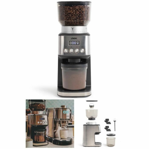 Livoo - Moulin à café électrique acier inoxydable Arrêt automatique + Réservoir à café moulu avec couvercle Livoo  - Moulin à café