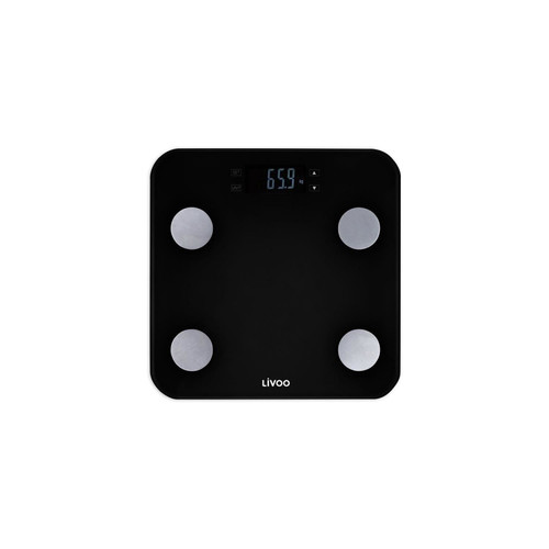 Livoo - LIVOO DOM427N Pese-personne impédancemetre - 13 mémoires utilisateurs - 180 kg - Plateau en verre trempé affichage LCD - Noir - Pèse-personne
