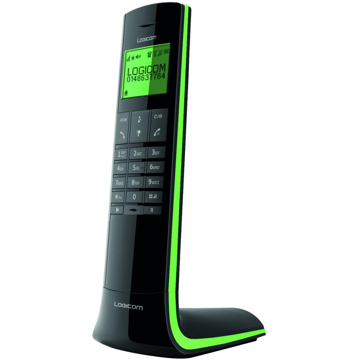 Logicom - telephone fixe sans Fil sans répondeur noir vert