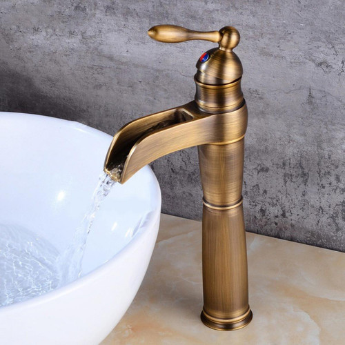 Lookshop - Robinet lavabo surélevé style rétro avec bec en cascade bronze - Robinet de lavabo
