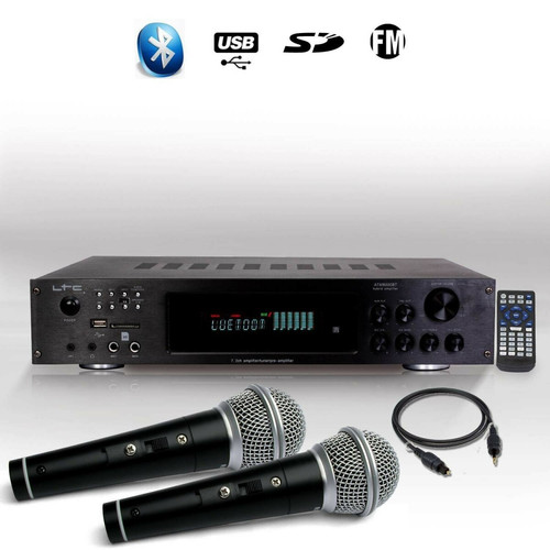 Ltc Audio - AMPLIFICATEUR HIFI & KARAOKE LTC ATM8000BT  5.2 / 4 x75W + 3 x20W Tuner FM Bluetooth USB + Câble Optique + MICROS Ltc Audio  - Audio ampli