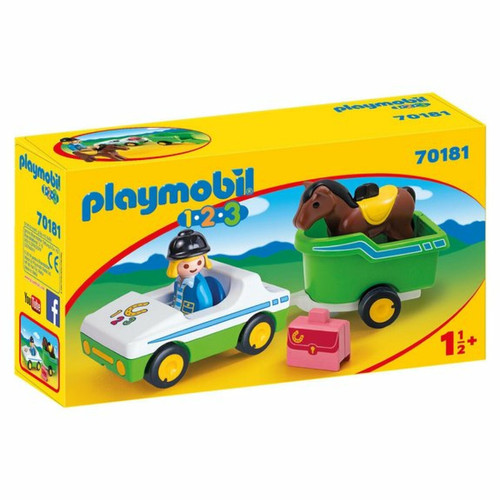 Playmobil - 1.2.3 - Cavalière avec voiture et remorque Playmobil  - Playmobil 1.2.3 Playmobil
