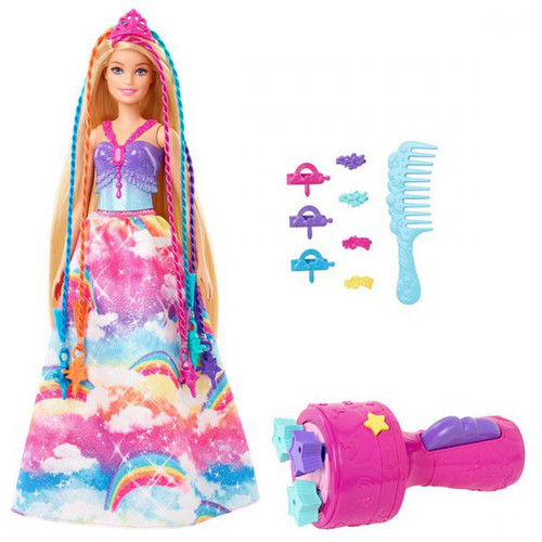 Barbie - Barbie - Poupee Barbie Princesse Tresses Magiques, avec extensions capillaires et accessoires - Poupee Mannequin - Des 3 ans - Poupées & Poupons