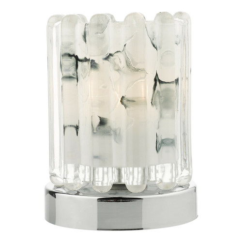 Lumiere - Lampe de table cylindrique tactile chrome poli avec verre nervuré Lumiere  - Lampe a poser verre