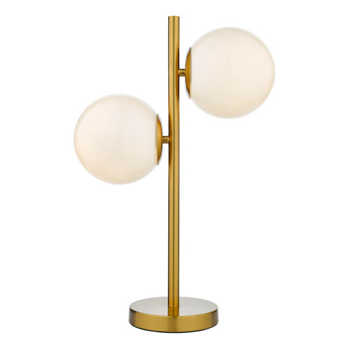 Lumiere - Lampe de table Globe à 2 ampoules en laiton naturel et verre opale Lumiere  - Globe en verre