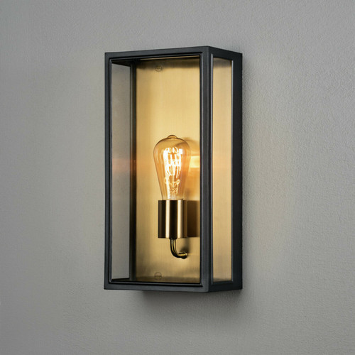 Lampadaire Lumiere Lanterne Murale Extérieure Moderne Grande E27 Noir, Plaqué Laiton Avec Verre Clair, IP44