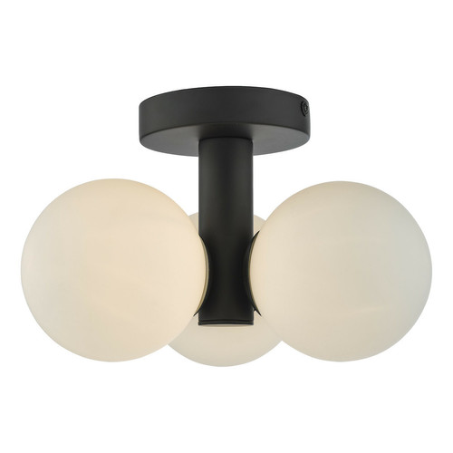 Lumiere - Triple Globe 3 Lumière Semi Flush Matt Black Opal Glass Lumiere  - Plafonniers