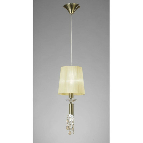 Luminaire Center - Suspension Tiffany 1+1 Ampoule E27+G9, laiton antique avec Abat jour crème & cristal transaparent Luminaire Center  - Luminaires