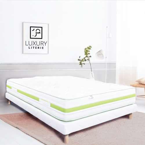 Luxury Literie - Sommier tapissier 160x200, blanc, Gamme Prestige Hôtel, bois massif + pieds offerts Luxury Literie  - Pied de lit 30 cm