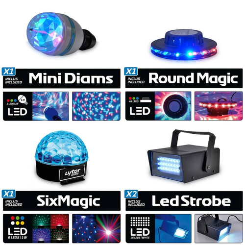 Lytor Pack de 7 jeux de lumières à LEDS DIAMS + DERBY
