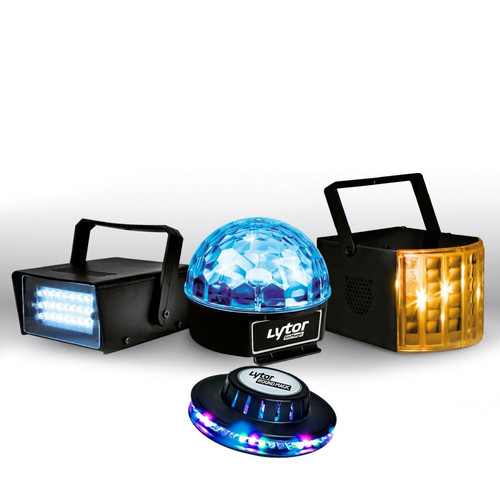 Lytor - PACK ZIRKUS LytOr 4 Jeux de lumière stroboscope + dôme ASTRO 6 LEDs + Derby 4 LEDs RGBW + effet OVNI Lytor  - Stroboscope led