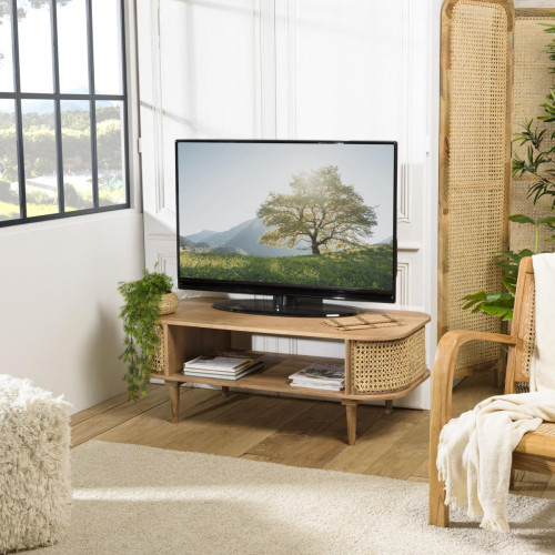 MACABANE - Meuble TV marron bois de jamelonier et cannage naturel ISA - Meubles TV, Hi-Fi