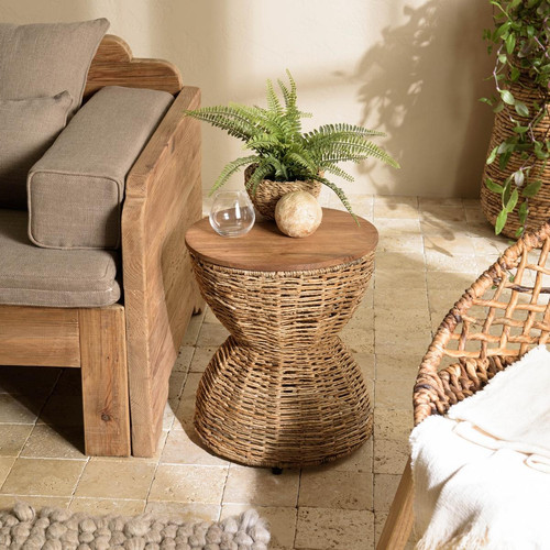 MACABANE - ALIDA Tabouret beige assise amovible en bois de teck recyclé MACABANE  - Maison