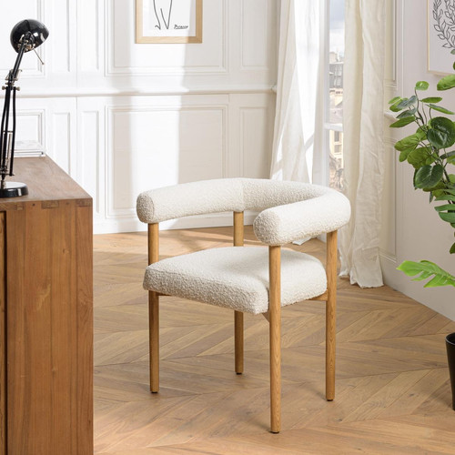 MACABANE - Chaise en tissu écru, dossier arrondi et pieds en bois naturel GASTON MACABANE  - Chaise bois blanc