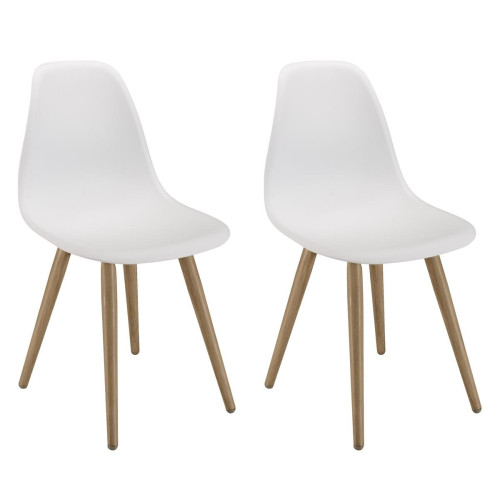 MACABANE - Lot de 2 chaises blanches pieds couleur naturelle MALO MACABANE  - Ensembles canapés et fauteuils MACABANE
