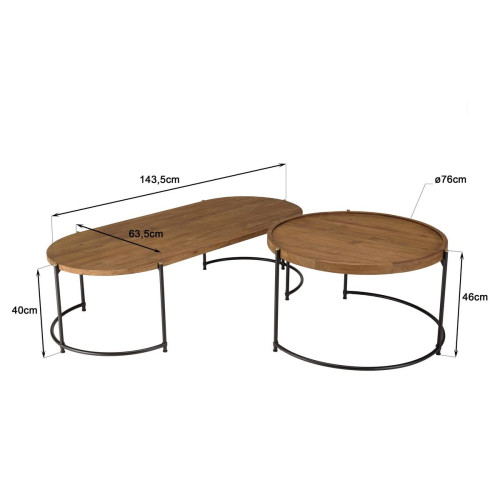 Tables basses Set de 2 tables basses ovale et ronde ALIDA
