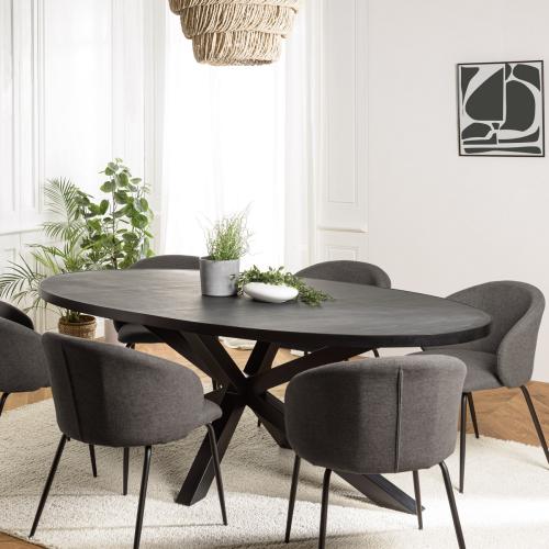 Macabane - Table à manger plateau ovale noire effet pierre BASILE  - Sélection meuble & déco ethnique