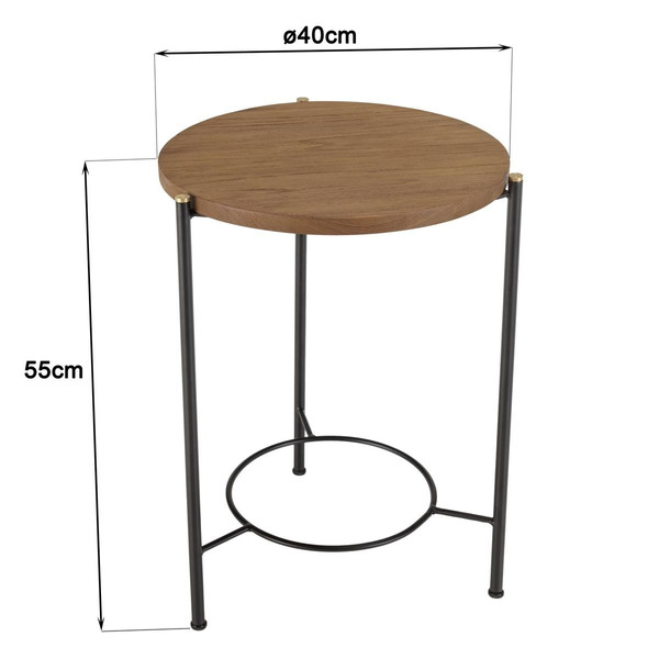 Tables basses Table d'appoint ronde 3 pieds en métal noir