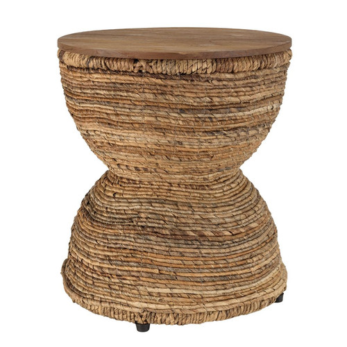 MACABANE Tabouret assise en bois de teck recyclé et rotin