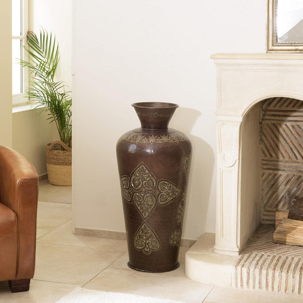 Vases MACABANE Vase alu couleur cuivre foncé patine antique HONORE h85 cm