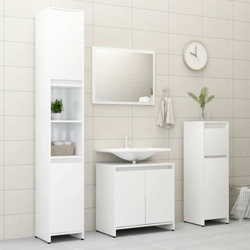 meuble haut salle de bain Armoire de salle de bain,Meuble de rangement,Meuble haut Blanc brillant 30x30x95 cm Aggloméré -GKD156265