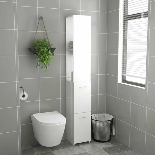 Maison Chic Armoire de bain,Meuble de rangement de salle de bain,Meuble haut blanc brillant 25x26,5x170 cm bois d'ingénierie -GKD551116