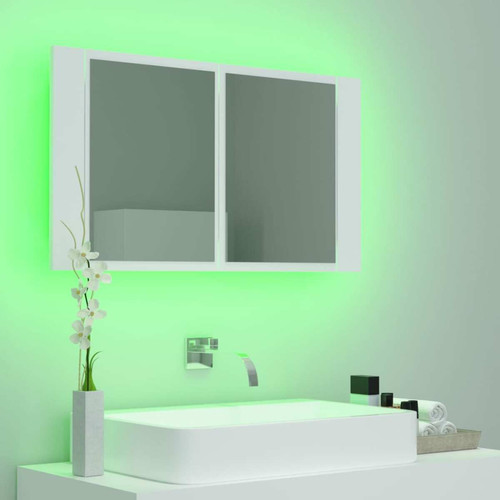 meuble haut salle de bain Armoire salle de bain,Meuble de rangement de salle de bain,Meuble haut à miroir LED Blanc 80x12x45 cm Acrylique -GKD532280