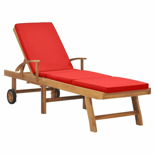 Maison Chic - Chaise longue avec coussin | Bain de soleil Relax | Transat Bois de teck solide Rouge -GKD67778 Maison Chic  - Chaise longue teck
