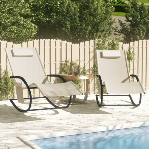 Maison Chic - Lot de 2 Chaises longues à bascule | Bain de soleil Relax | Transat Crème Acier et textilène -GKD32811 Maison Chic - Jardin