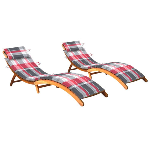 Maison Chic - Lot de 2 Chaises longues avec coussins | Transat Bain de soleil Bois d'acacia solide -GKD25106 Maison Chic - Bain de soleil Mobilier de jardin