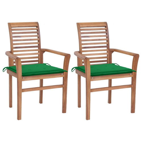 Maison Chic - Lot de 2 Chaises à dîner avec coussins | Fauteuil chaises à manger d'extérieur vert Bois de teck massif -GKD46810 Maison Chic  - Chaises de jardin