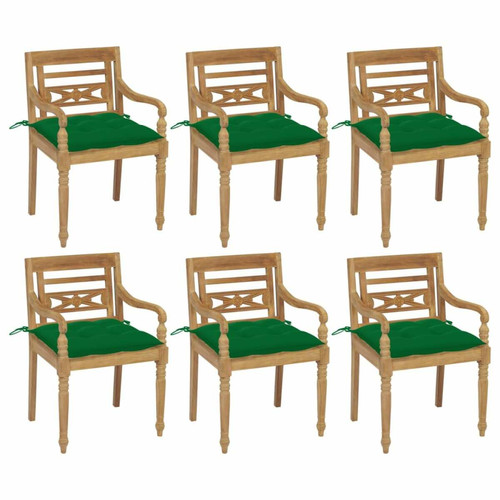Maison Chic - Lot de 6 Chaises Batavia avec coussins | chaises d'extérieur | Fauteuil Relax Bois de teck solide -GKD74381 Maison Chic  - Chaises de jardin