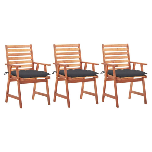 Chaises de jardin Maison Chic Lot de 3 Chaises à dîner d'extérieur avec coussins | Fauteuil chaises à manger d'extérieur Acacia massif -GKD63080